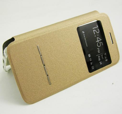Кожен калъф Flip тефтер S-view NICE Case със стойка за Samsung S6 Edge G925 - Flexi / златен