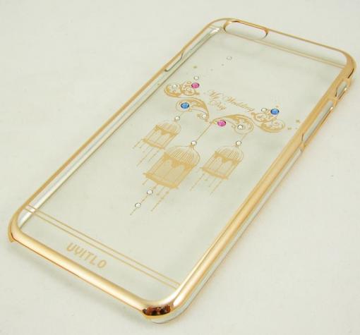 Ултра тънък заден предпазен твърд гръб / капак / UYITLO с камъни за Apple iPhone 6 4.7" - прозрачен / кафези