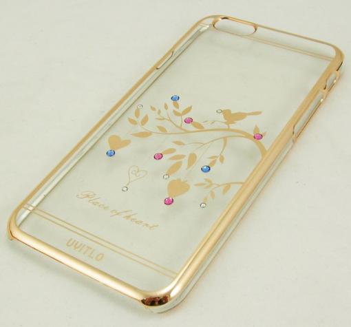 Ултра тънък заден предпазен твърд гръб / капак / UYITLO с камъни за Apple iPhone 6 4.7" - прозрачен / птица и сърца