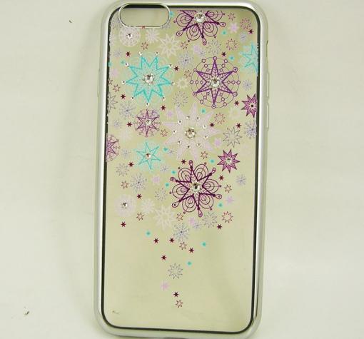 Луксозен силиконов калъф / гръб / с камъни за Apple iPhone 6 4.7" - прозрачен / цветни орнаменти