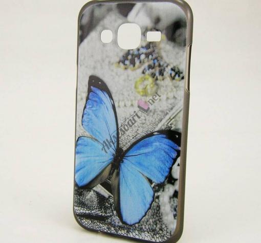 Силиконов калъф / гръб / TPU за Samsung J3 2016 - сив / синя пеперуда
