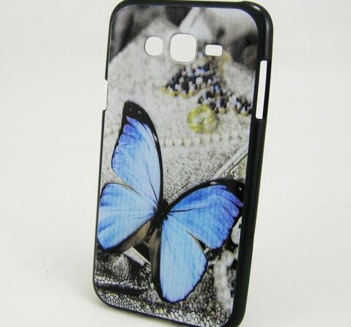 Силиконов калъф / гръб / TPU за Samsung J7 - сив / синя пеперуда