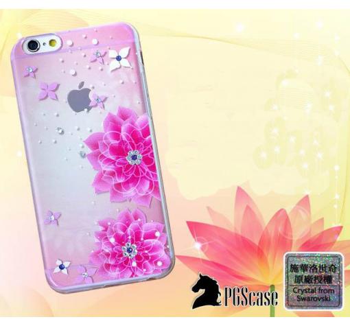 Луксозен силиконов калъф / гръб / TPU с камъни за Apple iPhone 6 / 6S - прозрачен с цветя