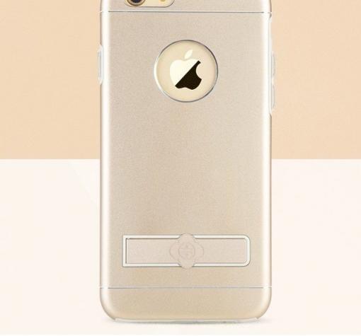 Луксозен твърд гръб TOTU Desing Skin Series със стойка за Apple iPhone 6 / iPhone 6S - златист / алуминиев