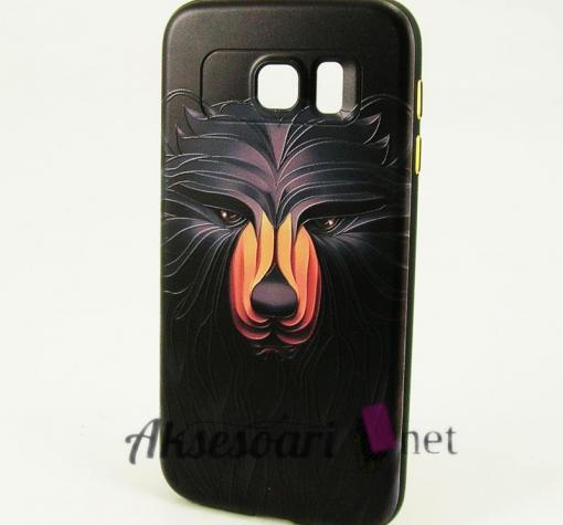 Луксозен твърд гръб 3D за Samsung S6 Edge G925 - черен / вълк