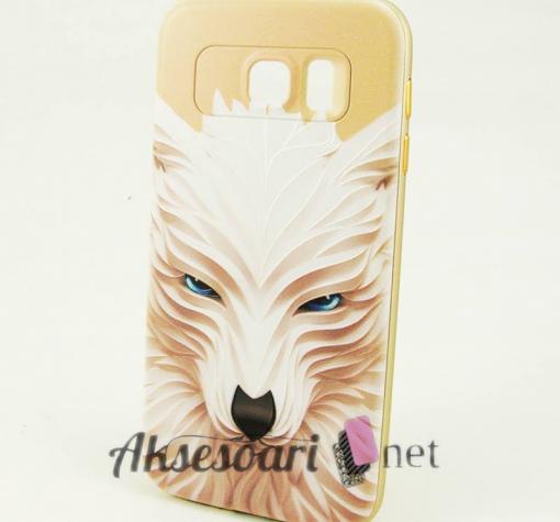 Луксозен твърд гръб 3D за Samsung S6 Edge G925 - бежов / вълк