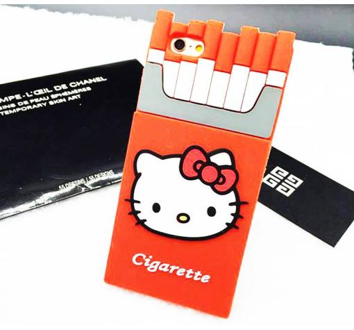 Силиконов калъф / гръб / TPU 3D Hello Kitty Series за Apple iPhone 6 / 6S - Cigarette / оранжев