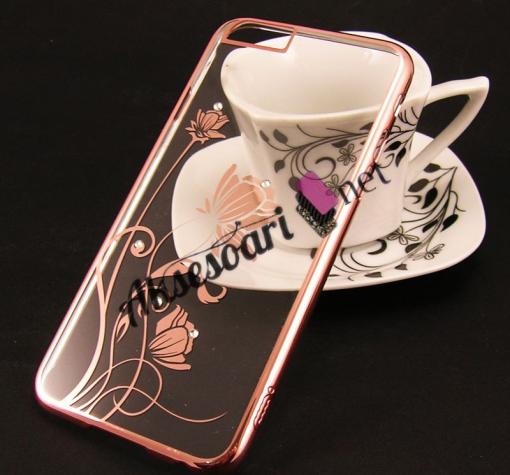 Ултра тънък твърд гръб ICON с камъни за Apple iPhone 6 / iPhone 6S - прозрачен / златисти цветя