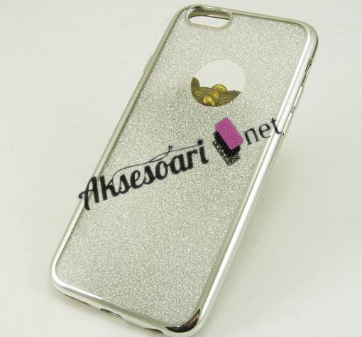 Луксозен силиконов калъф / гръб / TPU U.R.V. за Apple iPhone 6 / iPhone 6S - сребрист / брокат / 2in1