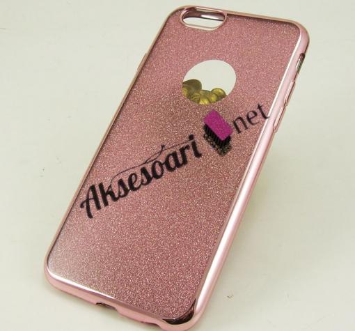 Луксозен силиконов калъф / гръб / TPU U.R.V. за Apple iPhone 6 / iPhone 6S - розов / брокат / 2in1