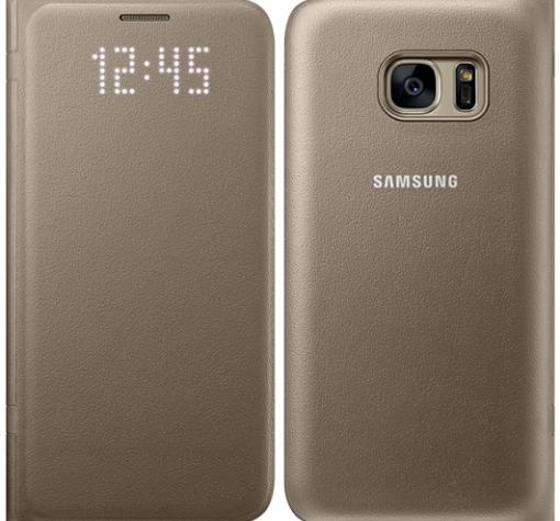Оригинален кожен калъф LED View Cover за Samsung S7 G930 / EF-NG930PFEGWW / - златен