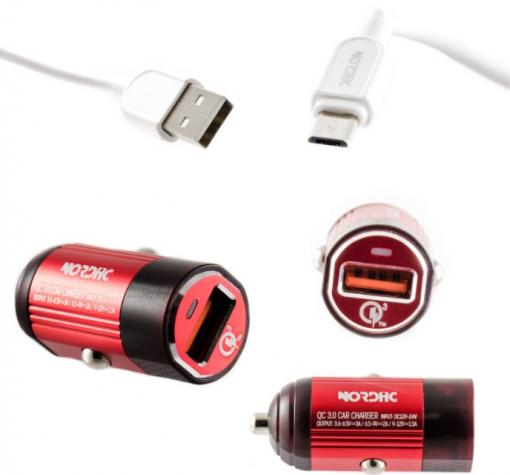 Универсално зарядно за кола 12V NORDIC Qualcomm 3.0 Q-001+ micro USB кабел