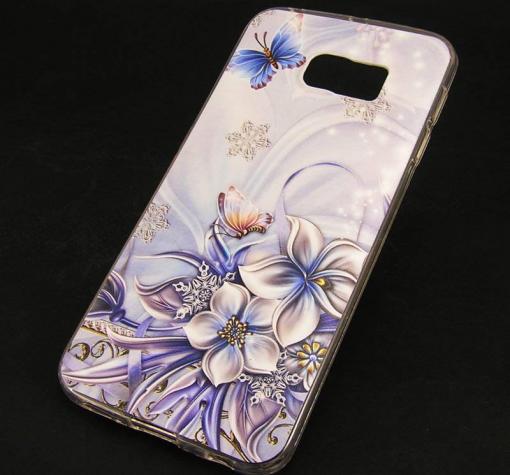 Ултра тънък силиконов калъф / гръб / TPU Ultra Thin за Samsung S7 G930 - бял / сини цветя и пеперуди