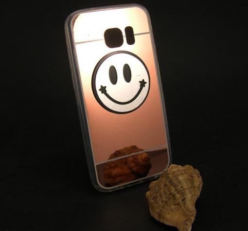 Луксозен силиконов калъф / гръб / TPU Emoticon за Samsung S7 G930 - Rose Gold / огледален / щастлив