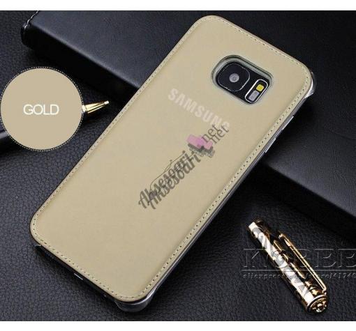 Луксозен твърд гръб за Samsung S7 G930 - златист / кожен
