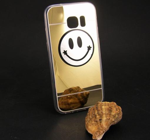 Луксозен силиконов калъф / гръб / TPU Emoticon за Samsung S7 G930 - златист / огледален / щастлив