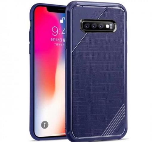 Луксозен силиконов калъф / гръб / TPU Cross Pattern за Samsung S10 - тъмно син