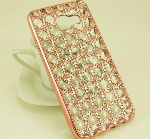 Луксозен силиконов калъф / гръб / TPU 3D с камъни за Samsung A5 2016 A510 - Rose Gold / ромбове