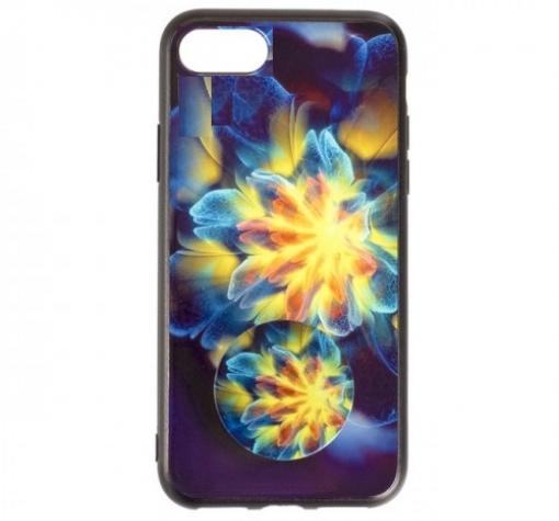 Луксозен силиконов калъф / гръб / TPU с Popsocket за Apple iPhone 7 / iPhone 8 - жълто цвете / абстрактен