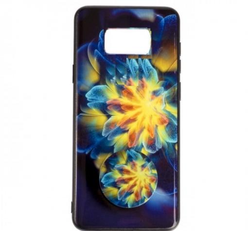 Луксозен силиконов калъф / гръб / TPU с Popsocket за Samsung S8 G950 - жълто цвете / абстрактен