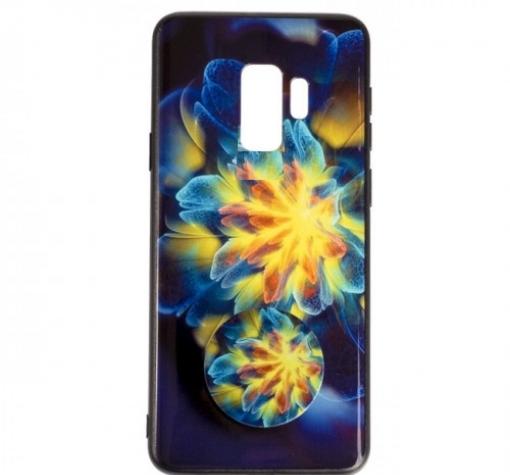 Луксозен силиконов калъф / гръб / TPU с Popsocket за Samsung S9 G960 - жълто цвете / абстрактен