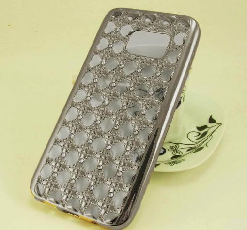 Луксозен силиконов калъф / гръб / TPU 3D с камъни за Samsung S7 G930 - тъмно сив / ромбове