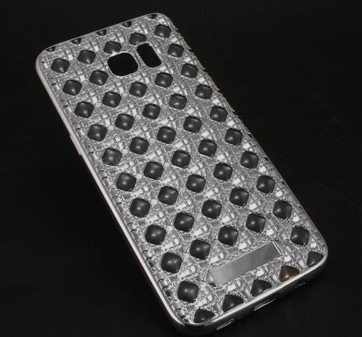 Луксозен силиконов калъф / гръб / TPU 3D с камъни за Samsung S7 Edge G935 - тъмно сив / ромбове