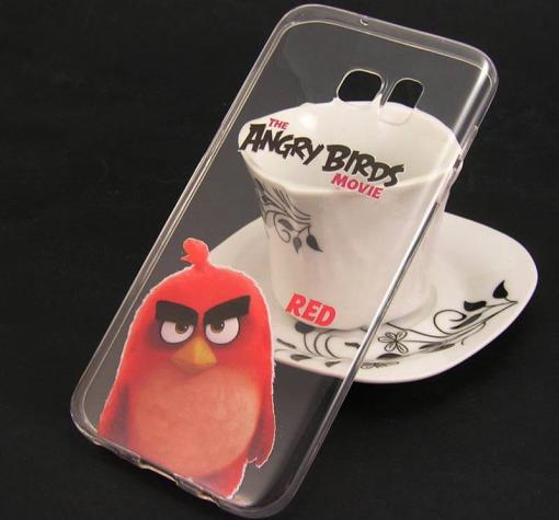 Ултра тънък силиконов калъф / гръб / TPU Ultra Thin за Samsung S6 Edge G925 - прозрачен / Angry Birds / Red