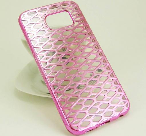 Силиконов калъф / гръб / TPU 3D за Samsung S6 Edge G925 - розов / мрежа