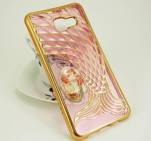 Луксозен силиконов калъф / гръб / TPU 3D за Samsung A3 2016 A310 - розов / прозрачен със златисто / русалка