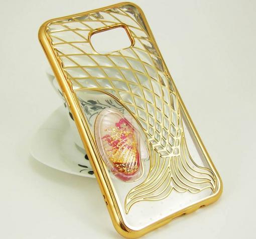 Луксозен силиконов калъф / гръб / TPU 3D за Samsung S7 G930 - прозрачен със златисто / русалка
