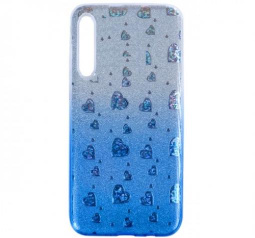 Силиконов калъф / гръб / TPU за Huawei P30 - преливащ / сребристо и синьо / сърца / брокат