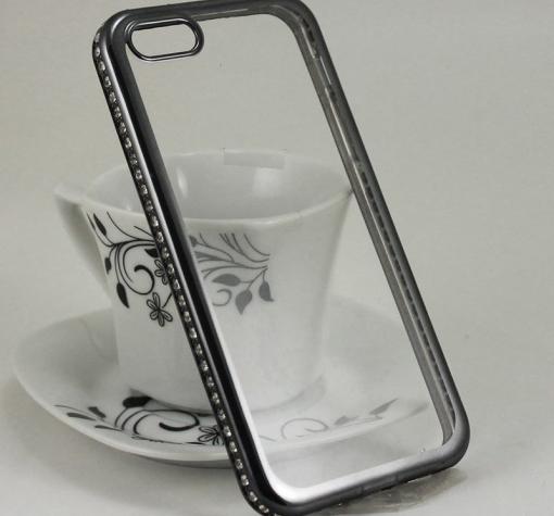 Луксозен силиконов калъф / гръб / TPU UYITLO с камъни за Apple iPhone 7 / iPhone 8 - прозрачен с черен кант