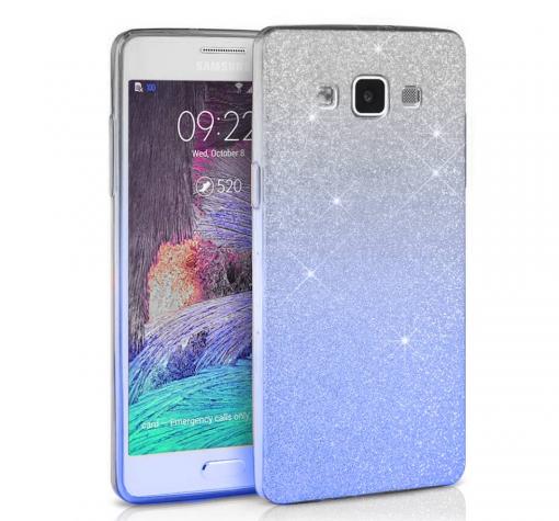 Луксозен силиконов калъф / гръб / TPU 2in1 за Samsung J3 - бяло и синьо / брокат
