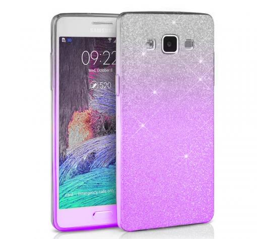 Луксозен силиконов калъф / гръб / TPU 2in1 за Samsung J3 - бяло и лилаво / брокат