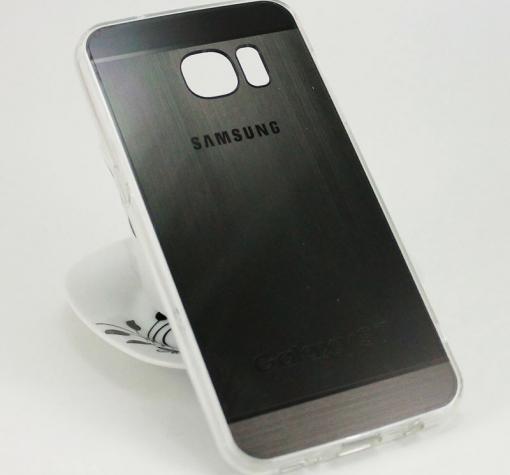 Луксозен силиконов калъф / гръб / TPU за Samsung S7 G930 - тъмно сив / хром