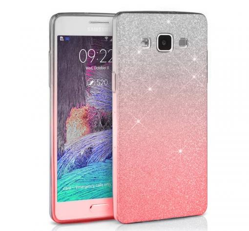 Луксозен силиконов калъф / гръб / TPU 2in1 за Samsung J3 - бяло и розово / брокат