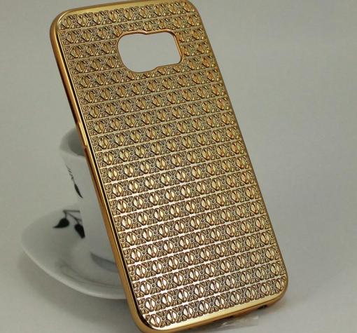Луксозен силиконов калъф / гръб / TPU за Samsung S6 Edge G925 - златист / релефен