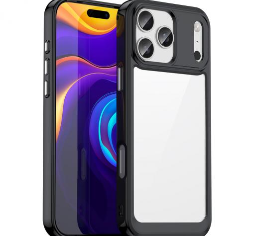 Оригинален удароустойчив гръб / Space Case iPhone 17 Pro Max - прозрачен кейс със черен кант