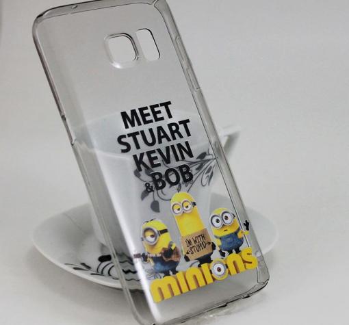 Твърд гръб за Samsung S7 Edge G935 - сив / Minions / Meet Stuart Kevin & Bob