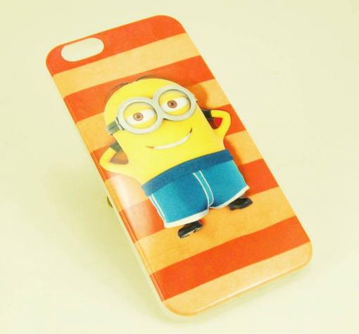 Оригинален силиконов калъф / гръб / TPU за Apple iPhone 6 / iPhone 6S - оранжево и жълто райе / Minion
