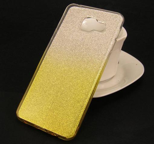 Силиконов калъф / гръб / TPU 2in1 за Samsung A3 2016 A310 - прозраченo и златисто / брокат