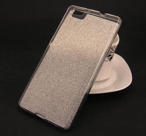 Силиконов калъф / гръб / TPU 2in1 за Huawei Ascend P8 Lite / Huawei P8 Lite - прозрачнo и черно / брокат