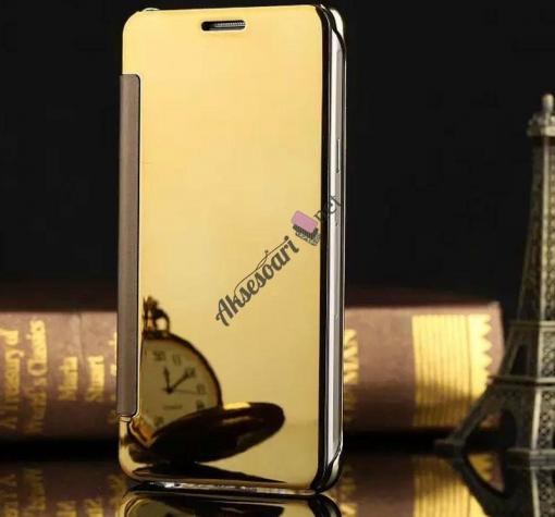Луксозен калъф Clear View Cover с твърд гръб за Samsung J7 2016 J710 - златист