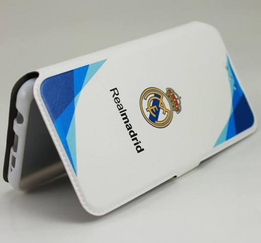 Кожен калъф Flip тефтер Flexi със стойка за Samsung A5 2016 A510 - Real Madrid / Adidas / бял със синьо
