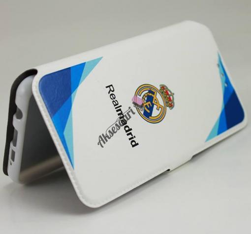Кожен калъф Flip тефтер Flexi със стойка за Samsung J5 2016 J510 - Real Madrid / Adidas / бял със синьо