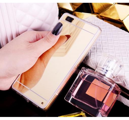 Силиконов калъф / гръб / TPU за Huawei Ascend P8 Lite - огледален / златист
