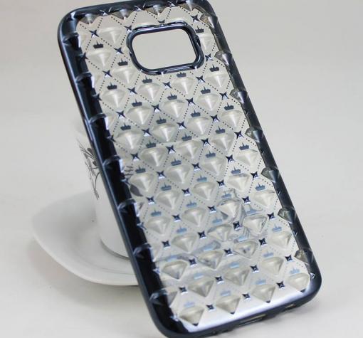 Силиконов калъф / гръб / TPU 3D за Samsung S7 G930 - прозрачен / звездички и коронки / тъмно сив кант