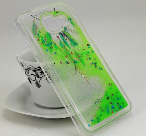 Силиконов калъф / гръб / TPU 3D за Samsung A3 2016 A310 - прозрачен със зелен брокат / капан за сънища