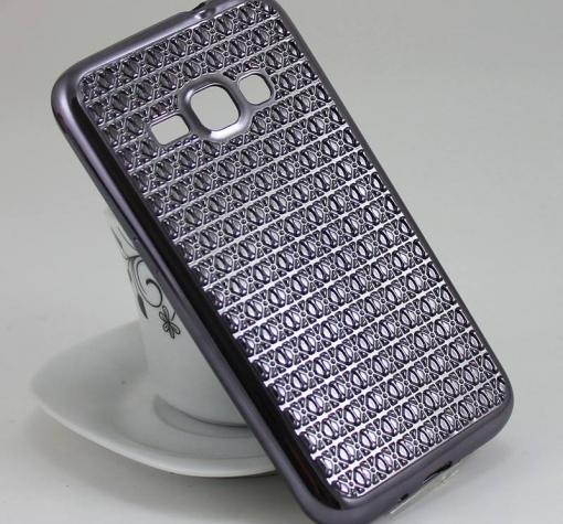 Луксозен силиконов калъф / гръб / TPU за Samsung J3 2016 J320 - тъмно сив / релефен